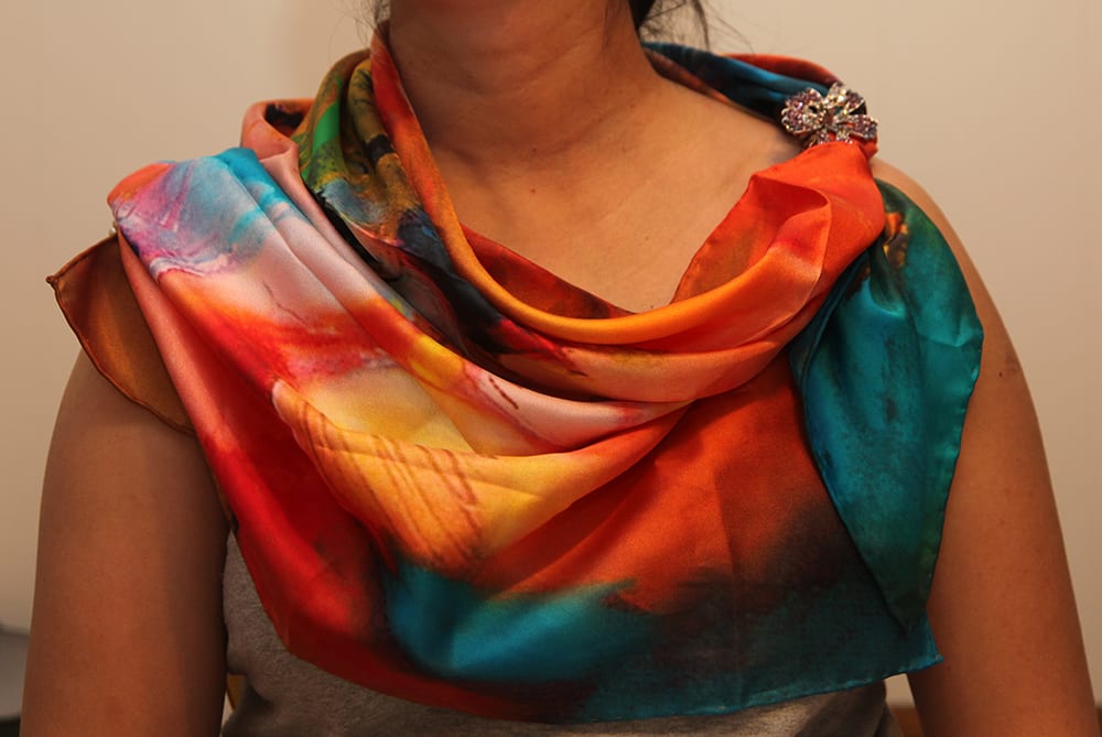 Nami's scarf-- "Happy Rose","Abstract Scarf",and "Happiness, Appreciate"all 100% silk,"naArt on Etsy"