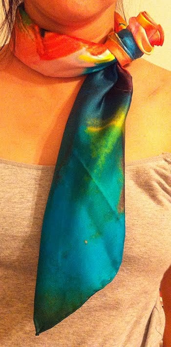 Nami's scarf-- "Happy Rose","Abstract Scarf",and "Happiness, Appreciate"all 100% silk,"naArt on Etsy"